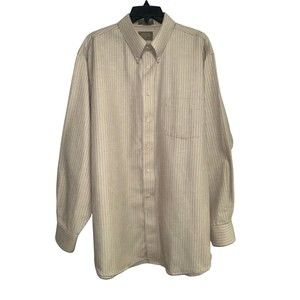 Haggar Button-Up Shirt Men's Size 17.5 34/35 Brown‎ Long Sleeve Striped Cotton